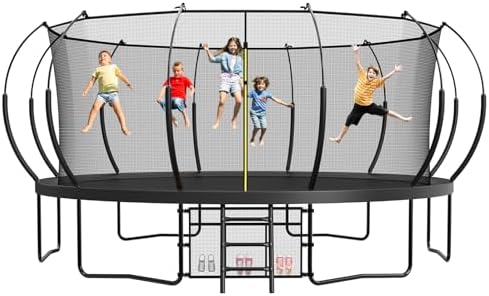 Lyromix 12 14 15 16FT Outdoor Trampolines for Kids and Adults | Lyromix Pumpkin Trampolin with Curved Poles for Kids an