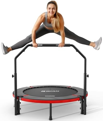 BCAN 40"/48" Foldable Mini Trampoline for Adults Indoor Workout | BCAN U/T Adjustable Foam Handle Rebounder Trampoline