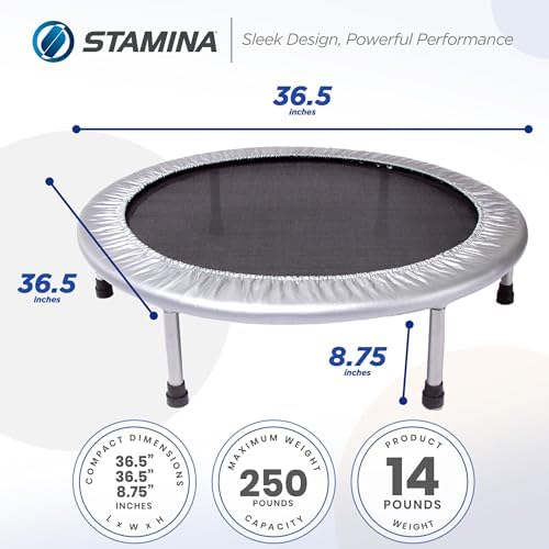 Stamina Folding Trampoline Black - Portable Fitness Equipment for Home Gym, Cardio & Strength Training, Jumping Exercise