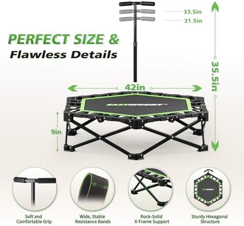 EAST MOUNT 42" Folding Fitness Trampoline for Adults, Foldable Mini Trampoline with Handle, Max Load 440lbs