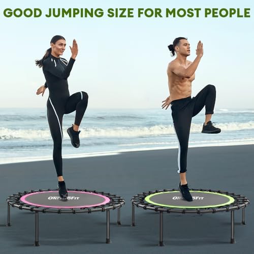 ONETWOFIT Silent Mini Trampoline for Adults | Indoor Exercise Fitness Trampoline | Max Load 330lbs | Rebounder Workout |