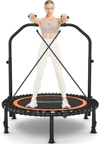 ANCHEER 450lbs Max Load Indoor Trampoline for Adults, Exercise at Home or in the Gym with 4 Level Adjustable Handle and