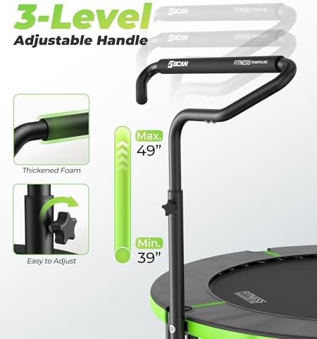 BCAN 40"/48" Foldable Mini Trampoline for Adults Indoor Workout | BCAN U/T Adjustable Foam Handle Rebounder Trampoline