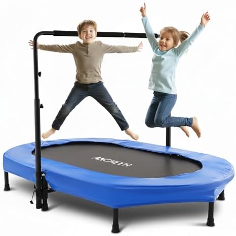 Kids Toddler Trampoline Indoor Outdoor Games 56" 220LBS Capacity Foldable Safety Handrail ASTM Certified