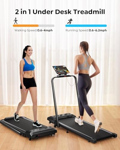 Portable Compact Under Desk Treadmill with App Remote Control and LED Display 2 in 1 Foldable Treadmill with Incline for