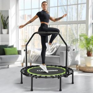 ONETWOFIT Quiet Foldable Mini Trampoline for Adults 42” W/Adjustable Foam Handle Bungees, Perfect for Indoor Workout O