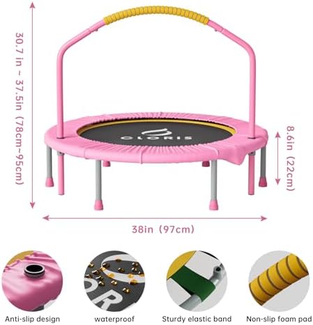 CLORIS 38in/48in Folding Trampoline for Adults with Adjustable Foam Handle - Max Load 450lbs Safety Padded Cover Best Gi