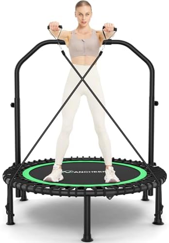 ANCHEER 40"/48" Foldable Mini Trampoline for Home Exercise and Fitness | Indoor Trampoline with Resistance Bands and 4