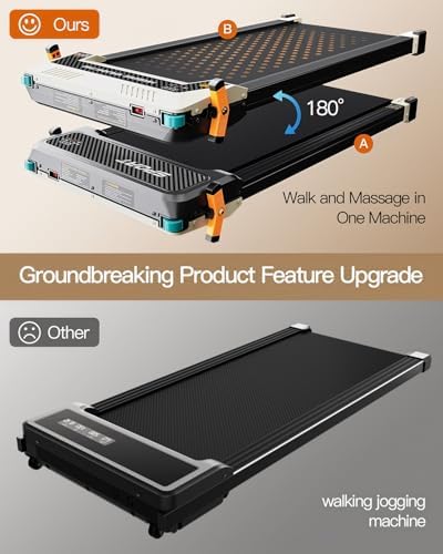 FUNRAY Versatile Walking Pad Treadmill with Incline - Dual-Sided Under Desk Treadmill with Foot Massage for Home & Offi