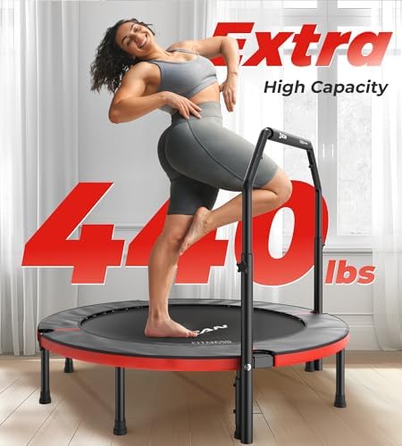 BCAN 40"/48" Foldable Mini Trampoline for Adults Indoor Workout | BCAN U/T Adjustable Foam Handle Rebounder Trampoline