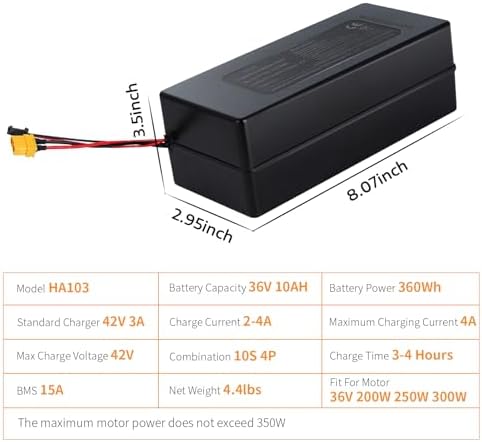 High Capacity 36V 10.4Ah Ebike Battery for 200W-350W Motor Electric Bicycles | Efficient 37|4Wh Ebike Battery Built-in