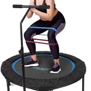 SereneLife 40" Trampoline - In-Home Cardio Fitness Rebounder for Adults, Adjustable T-Bar Handle, Silent Heavy Duty Bung