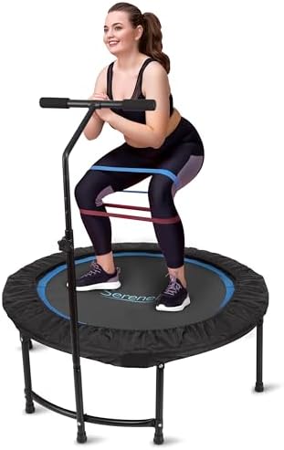 SereneLife 40" Trampoline - In-Home Cardio Fitness Rebounder for Adults, Adjustable T-Bar Handle, Silent Heavy Duty Bung