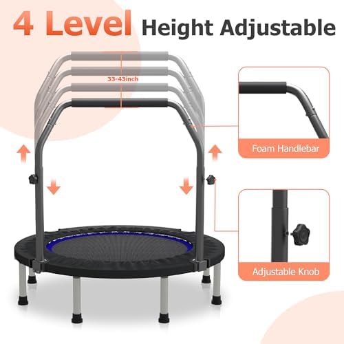 HYD-Parts 48" Mini Trampoline for Adults and Kids | Adjustable Bar | Indoor Fitness Trampoline | Max Load 440lbs HYD-Par