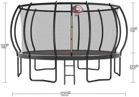 Lyromix 12-16FT Trampoline with Basketball Hoop and Lights for Kids and Adults | Lyromix Recreational Trampoline with S
