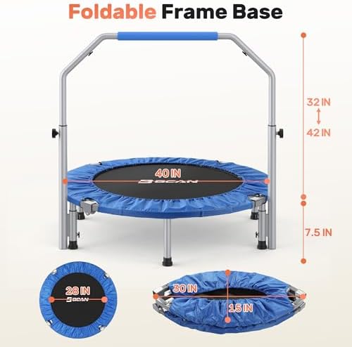 BCAN Fitness Rebounder Max Load 330lbs/440lbs for Adults Indoor/Garden Workout BCAN Adjustable Foam Handle Trampoline