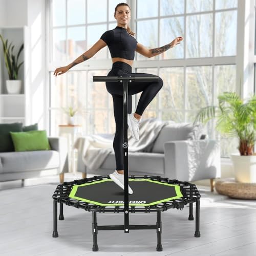 ONETWOFIT Quiet Foldable Mini Trampoline for Adults 42” W/Adjustable Foam Handle Bungees, Perfect for Indoor Workout O
