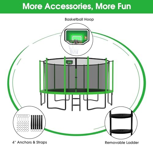 YORIN 16FT Tranpoline Outdoor with Basketball Hoop & Net YORIN 1500 LBS Tranpoline ASTM Approved for Kids and Adults YOR