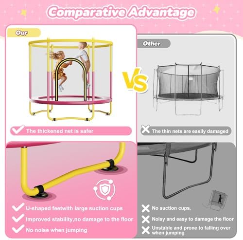 Indoor Trampoline 6FT for Kids, Safety Net & Hoop, Ages 1-8 Gifts