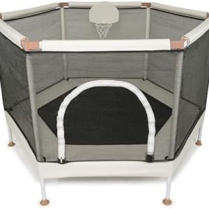 Aesthetic Kids Trampoline with Safety Net & Basketball Hoop, Ultra Safe No-Gap Design, Gifts for Boys & Girls Indoor and