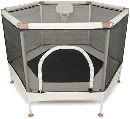Aesthetic Kids Trampoline with Safety Net & Basketball Hoop, Ultra Safe No-Gap Design, Gifts for Boys & Girls Indoor and