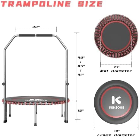 Low-Impact Rebounder Trampoline for Adults with Bungee, 450/550LBS | Quiet Mini Exercise Trampoline with Adjustable U/T