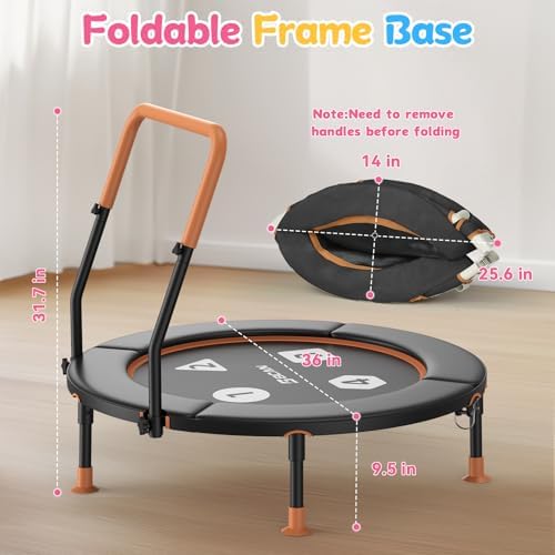 BCAN 36" Toddler Trampoline for Kids Ages 1-6: Safe, Foldable & Adjustable, Indoor & Garden Use, Gift for Boys and Girls