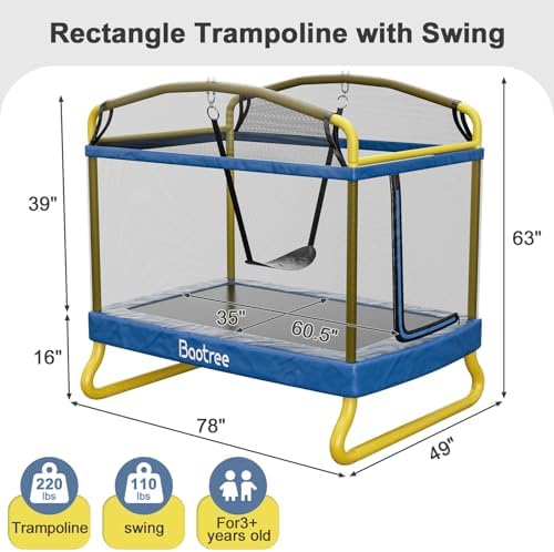 6.5FT Rectangle Trampoline for Kids: ASTM Approved Recreation with Swing & Safety Enclosure Net