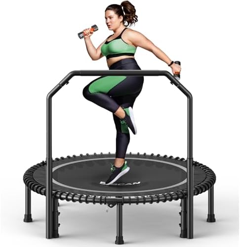 BCAN 40"/48" Mini Rebounder Trampoline for Adults with Bar: Whole-Body Workout & Relaxation at Home, Stable & Quiet, Adj