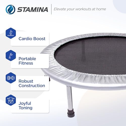 Stamina Folding Trampoline Black - Portable Fitness Equipment for Home Gym, Cardio & Strength Training, Jumping Exercise