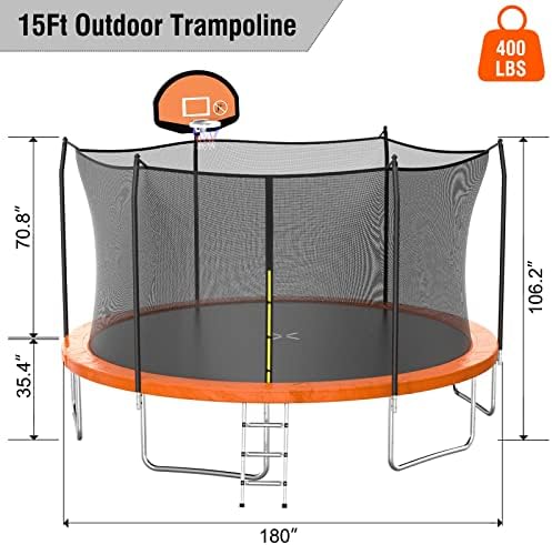 SKOK Kids Outdoor Trampoline, 400LBS ASTM Approved Net Trampoline, Kid Friendly, Outdoor Play, Durable and Safe, 12ft Di