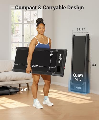 THERUN Walking Pad Treadmill Under DeskPortable Mini Treadmill for Home Office|5HP 265 lbs Weight Capacity Remote Contro