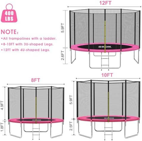 SKOK Kids Outdoor Trampoline, 400LBS ASTM Approved Net Trampoline, Kid Friendly, Outdoor Play, Durable and Safe, 12ft Di