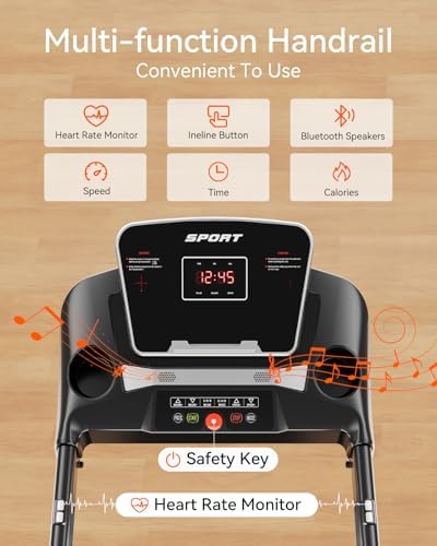 Home Gym Equipment |0HP Folding Treadmill with Incline and Bluetooth | Best Home Treadmill for Weight Loss 300 lbs Capa