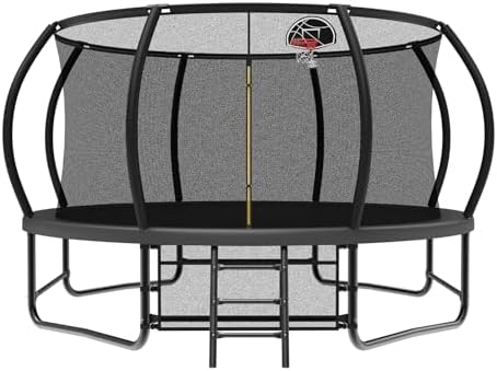 Lyromix 12-16FT Trampoline with Basketball Hoop and Lights for Kids and Adults | Lyromix Recreational Trampoline with S