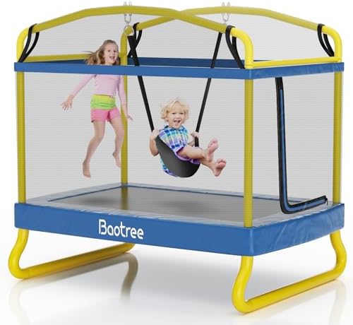 6.5FT Rectangle Trampoline for Kids: ASTM Approved Recreation with Swing & Safety Enclosure Net