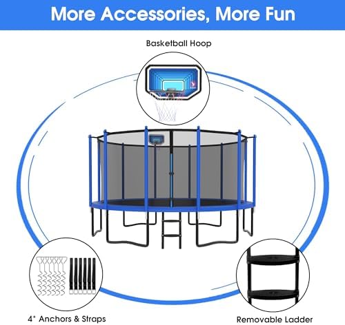 YORIN 16FT Tranpoline Outdoor with Basketball Hoop & Net YORIN 1500 LBS Tranpoline ASTM Approved for Kids and Adults YOR