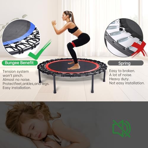 Mini Fitness Trampoline with Bungees - Stable & Quiet Rebounder for Adults