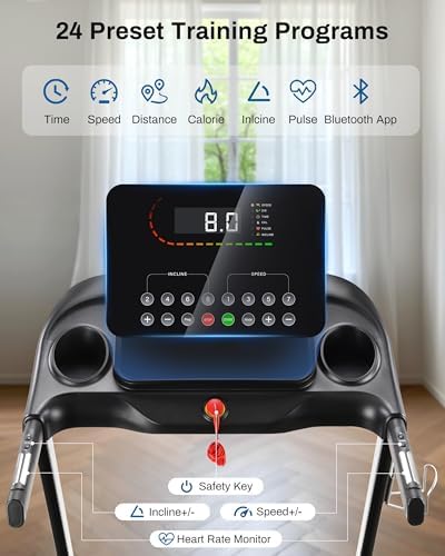 Automatic Incline Treadmill for Home, 300LBS Capacity, 15% Incline, |0HP, Shock Absorbing with APP Cardio Treadmill wi
