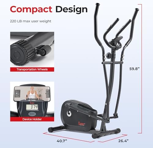 Sunny Health & Fitness Smart Upright Elliptical w/Pulse Sensor for Home Exercise, Indoor Full-Body Cross-Training Machin