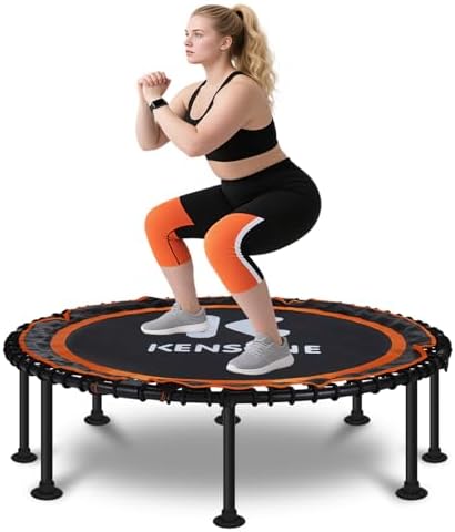 450/550 Lbs Quiet Indoor Mini Trampoline for Adults | Fitness Gym Workout | 40/48" Foldable Rebounder Trampoline with Bu