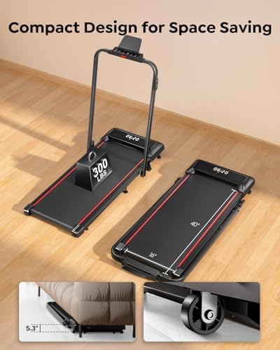 Portable Compact Under Desk Treadmill with App Remote Control and LED Display 2 in 1 Foldable Treadmill with Incline for