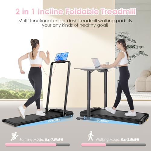ANCHEER |0 HP Foldable Treadmill for Home Workouts with Handles | ANCHEER Portable Under Desk Treadmill with 12% Inclin