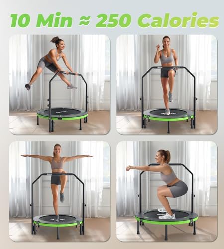 BCAN 40"/48" Foldable Mini Trampoline for Adults Indoor Workout | BCAN U/T Adjustable Foam Handle Rebounder Trampoline