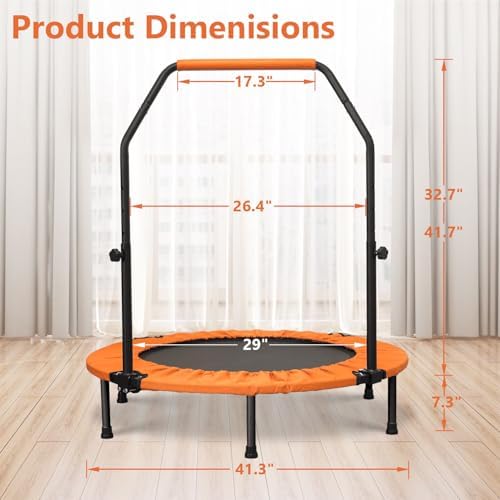 HYD-Parts 48" Mini Trampoline for Adults and Kids | Adjustable Bar | Indoor Fitness Trampoline | Max Load 440lbs HYD-Par