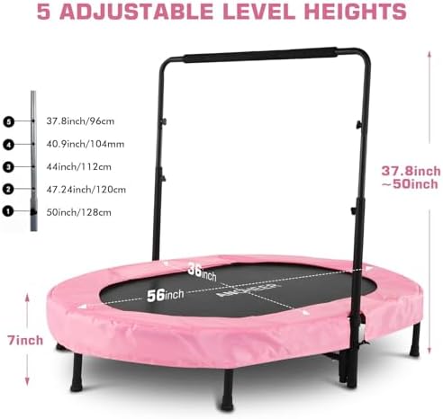 Kids Toddler Trampoline Indoor Outdoor Games 56" 220LBS Capacity Foldable Safety Handrail ASTM Certified