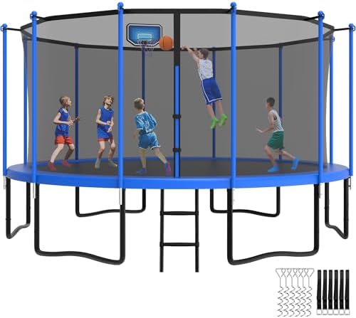 YORIN 16FT Tranpoline Outdoor with Basketball Hoop & Net YORIN 1500 LBS Tranpoline ASTM Approved for Kids and Adults YOR