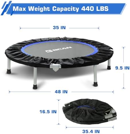 BCAN Mini Trampoline for Adults Indoor Workout with Safety Pad, Rebounder Exercise Trampoline, Max Load 300lbs BCAN Fo