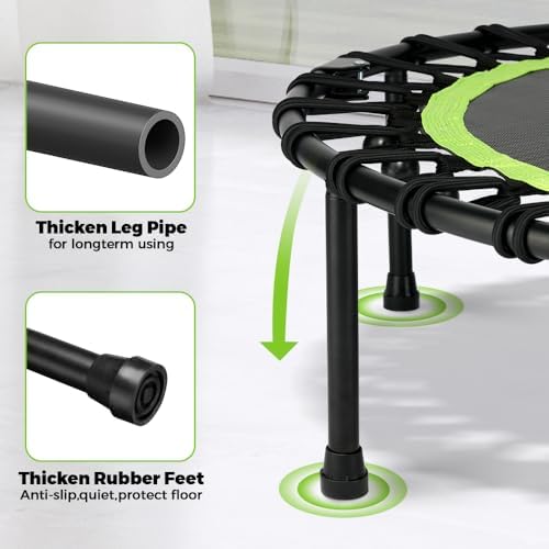 ONETWOFIT Quiet Foldable Mini Trampoline for Adults 42” W/Adjustable Foam Handle Bungees, Perfect for Indoor Workout O