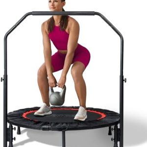 Foldable Mini Trampoline for Adults | Load 330lbs | 40"/48" Rebounder | Durable Bungee Band | Adjustable Foam Handle | H